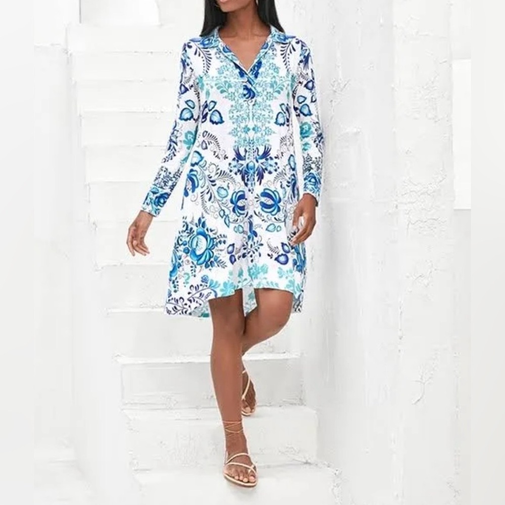 Johnny Was Blue and White Floral Dress